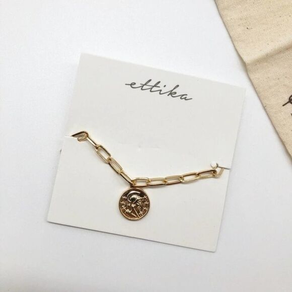 ETTIKA Gold Tone Simple Coin Chain Bracelet  - Picture 1 of 6